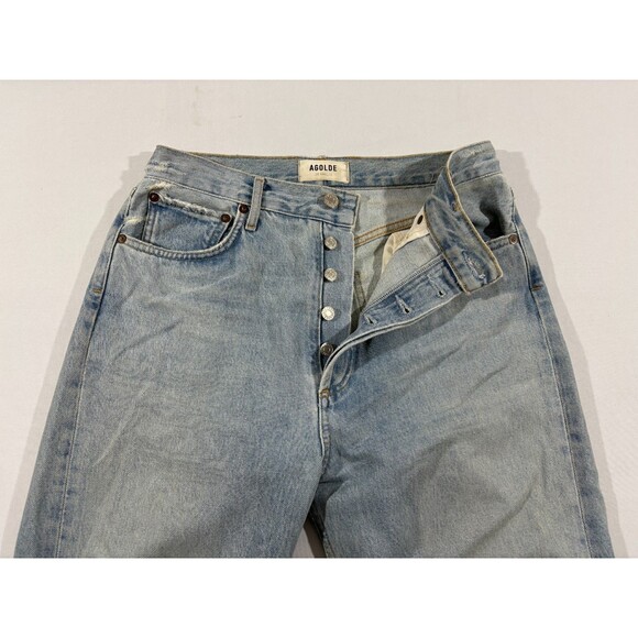Agolde Women 90s High Rise Loose Fit Raw Hem Destroyed Ripped Jeans Blue Sz 29 - Picture 4 of 14